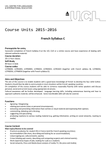 Course Units 2015-2016 French Syllabus C Prerequisite for entry