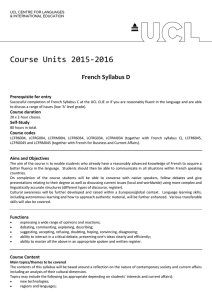 Course Units 2015-2016 French Syllabus D Prerequisite for entry