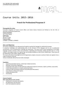 Course Units 2015-2016 French for Professional Purposes II Prerequisite for entry