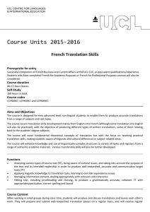 Course Units 2015-2016 French Translation Skills Prerequisite for entry