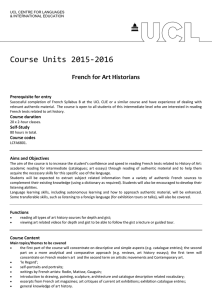 Course Units 2015-2016 French for Art Historians Prerequisite for entry