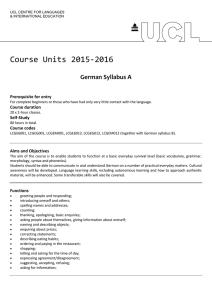 Course Units 2015-2016 German Syllabus A Prerequisite for entry Course duration