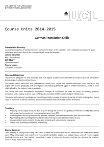 Course Units 2014‐2015  German Translation Skills  Prerequisite for entry  