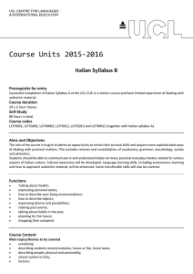 Course Units 2015-2016 Italian Syllabus B Prerequisite for entry
