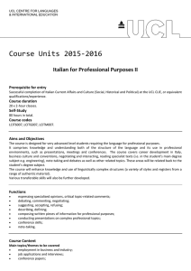 Course Units 2015-2016 Italian for Professional Purposes II Prerequisite for entry