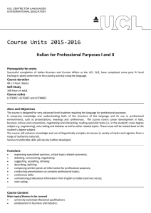Course Units 2015-2016 Italian for Professional Purposes I and II