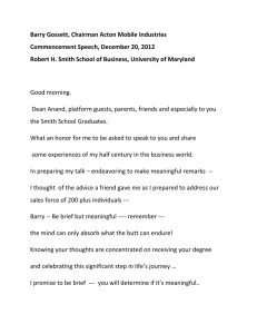 Barry Gossett, Chairman Acton Mobile Industries Commencement Speech, December 20, 2012