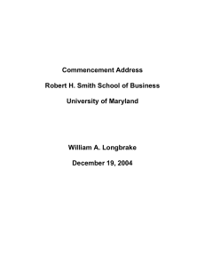 Commencement Address  Robert H. Smith School of Business University of Maryland