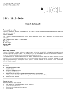 SSCs 2015-2016 French Syllabus B Prerequisite for entry
