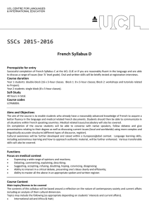SSCs 2015-2016 French Syllabus D Prerequisite for entry