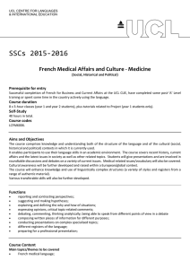 SSCs 2015-2016 French Medical Affairs and Culture - Medicine  Prerequisite for entry