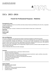 SSCs 2015-2016 French for Professional Purposes – Medicine Prerequisite for entry