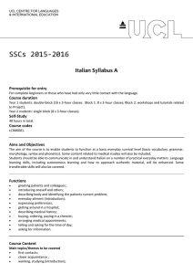 SSCs 2015-2016 Italian Syllabus A Prerequisite for entry Course duration