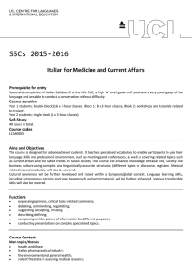 SSCs 2015-2016 Italian for Medicine and Current Affairs Prerequisite for entry