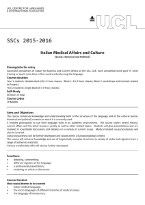 SSCs 2015-2016 Italian Medical Affairs and Culture  Prerequisite for entry