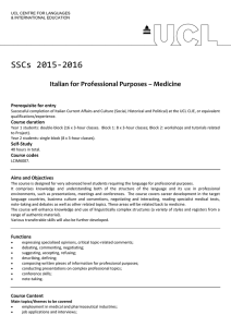 SSCs 2015-2016 Italian for Professional Purposes – Medicine Prerequisite for entry