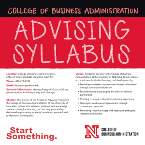 Location: Values: College of Business Administration, Academic advising in the College of Business