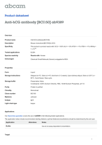 Anti-hCG antibody [BCI150] ab9389 Product datasheet Overview Product name