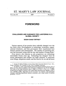 ST. MARY'S LAW JOURNAL FOREWORD