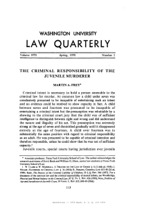 LAW QUARTERLY WASHINGTON UNIVERSITY THE CRIMINAL RESPONSIBILITY OF THE JUVENILE MURDERER