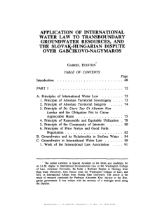 APPLICATION OF INTERNATIONAL WATER LAW TO TRANSBOUNDARY GROUNDWATER RESOURCES, AND OVER GABCIKOVO-NAGYMAROS