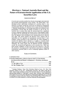 Future of Extraterritorial Application  of the U.S. Securities  Laws