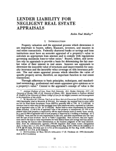 LENDER LIABILITY FOR NEGLIGENT REAL ESTATE APPRAISALS