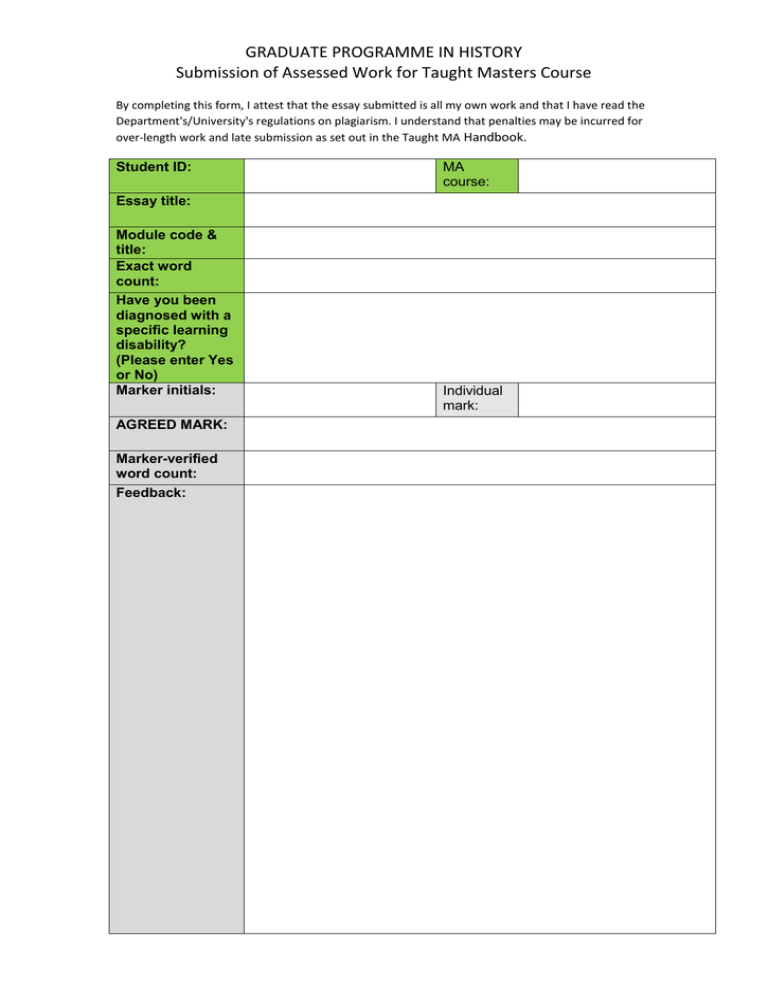 GRADUATE PROGRAMME IN HISTORY