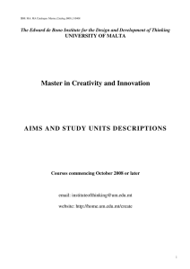 Master in Creativity and Innovation  AIMS AND STUDY UNITS DESCRIPTIONS