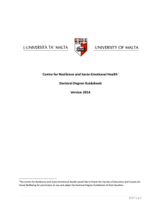 Centre for Resilience and Socio-Emotional Health Doctoral Degree Guidebook Version 2014