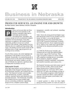 Business in Nebraska PRODUCER SERVICES: AN ENGINE FOR JOB GROWTH Introduction