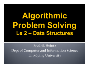 Algorithmic Problem Solving Le 2 – Data Structures Fredrik Heintz