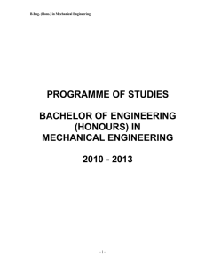 PROGRAMME OF STUDIES BACHELOR OF ENGINEERING (HONOURS) IN