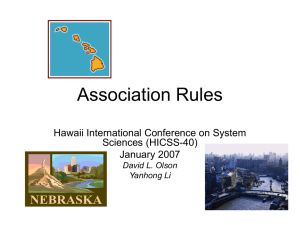 Association Rules Hawaii International Conference on System Sciences (HICSS-40) January 2007