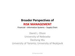 Broader Perspectives of RISK MANAGEMENT David L. Olson University of Nebraska