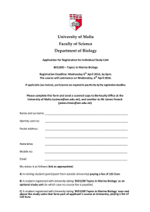 University of Malta  Faculty of Science  Department of Biology   