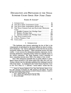 B. DEFAMATION AND PRIVILEGES IN THE TEXAS SUPREME COURT SINCE NEW YORK TIMES