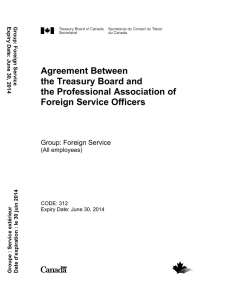 Agreement Between the Treasury Board and the Professional Association of Foreign Service Officers