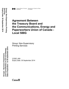 Agreement Between the Treasury Board and the Communications, Energy and