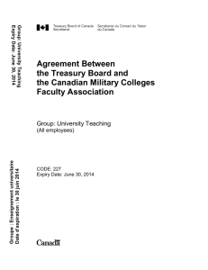 Agreement Between the Treasury Board and the Canadian Military Colleges Faculty Association