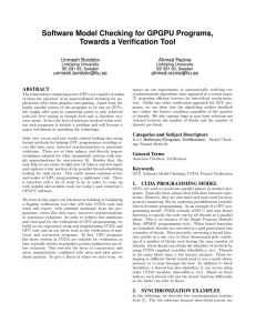 Software Model Checking for GPGPU Programs, Towards a Verification Tool Unmesh Bordoloi