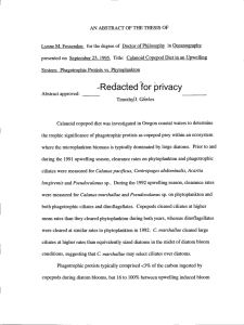 Lynne M. Fessenden for the degree of Doctor of Philosophy... presented on September 25, 1995. Title: Calanoid Copepod Diet in...