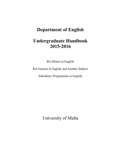 Department of English Undergraduate Handbook 2015-2016 University of Malta