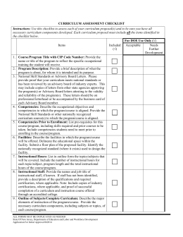 curriculum assessment checklist