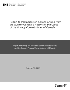 Report to Parliament on Actions Arising from Report on the Office
