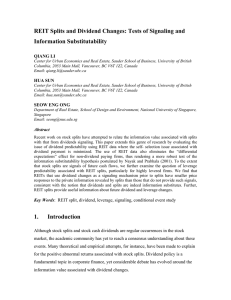 REIT Splits and Dividend Changes: Tests of Signaling and Information Substitutability