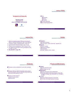 Last on TTIT61 Protection and Security Lecture Plan Outline