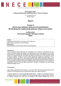 Report  Forum II Democracy between distrust and participation: