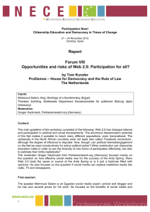 Report  Forum VIII Opportunities and risks of Web 2.0: Participation for all?