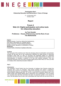 Report  Forum 4 Web 2.0: Digital participation and online tools